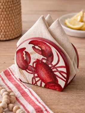 COASTAL LOBSTER NAPKIN HOLDER RED NAUTICAL KITCHEN DECOR BEACH HOUSE